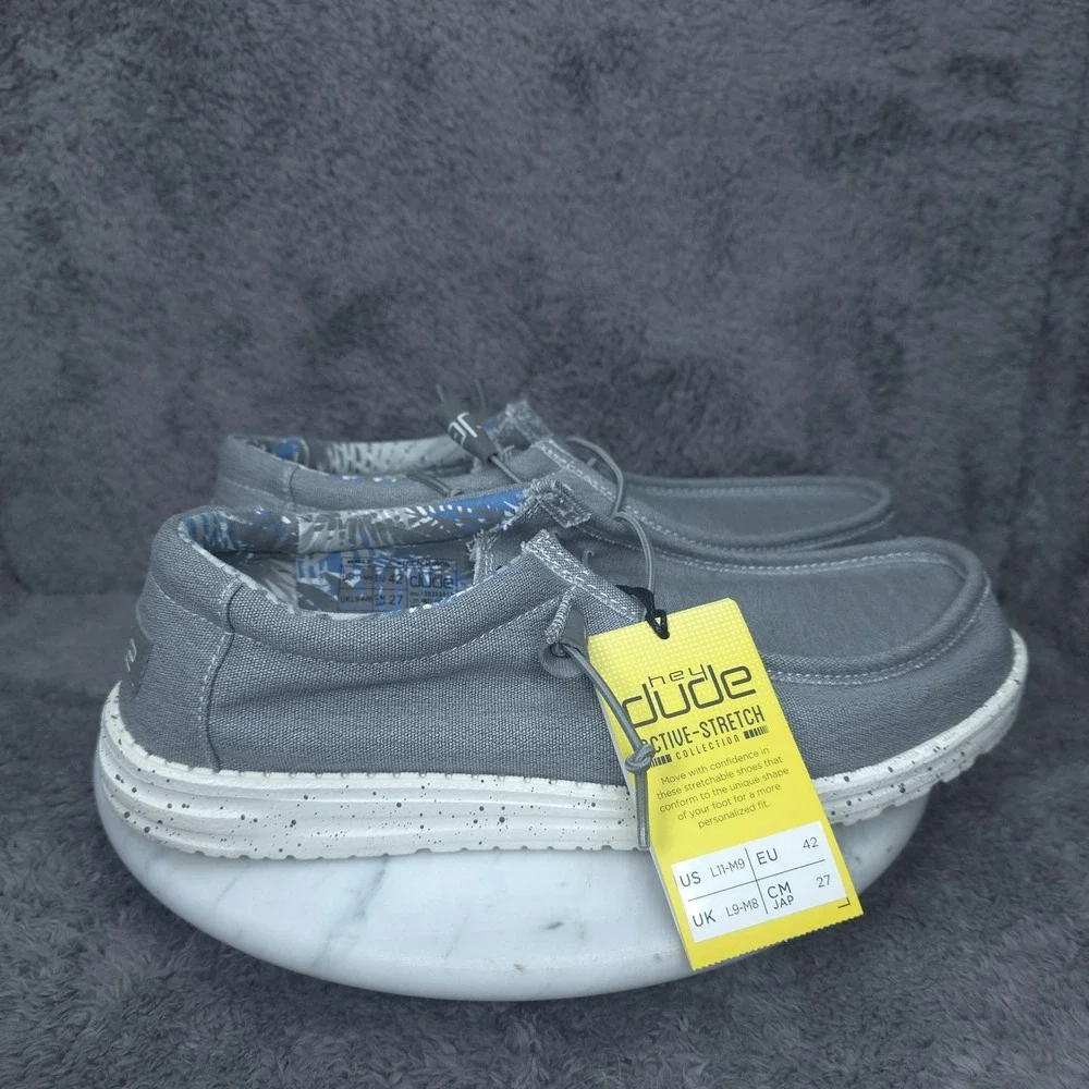 Hey Dude Wally Stretch Iron Shoes Mens Size 9 Gray Slip On Casual Sneakers